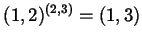 $ (1, 2)^{(2, 3)} = (1, 3)$