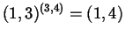 $ (1,
3)^{(3, 4)} = (1, 4)$